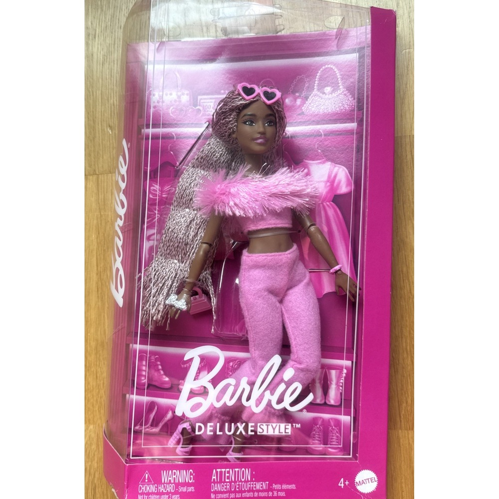 NIB Barbie Deluxe Style African American Braided Hair Pink Outfit & Accessories